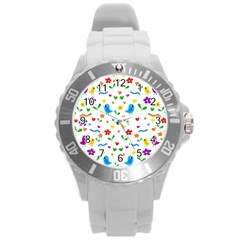 Cute Birds And Flowers Pattern Round Plastic Sport Watch (l) by Valentinaart