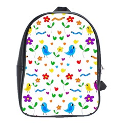 Cute Birds And Flowers Pattern School Bags (xl)  by Valentinaart