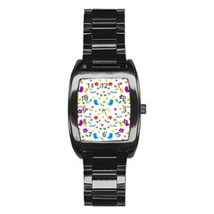 Cute Birds And Flowers Pattern Stainless Steel Barrel Watch by Valentinaart