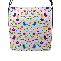 Cute Birds And Flowers Pattern Flap Messenger Bag (l)  by Valentinaart