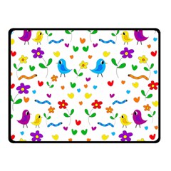 Cute Birds And Flowers Pattern Double Sided Fleece Blanket (small)  by Valentinaart