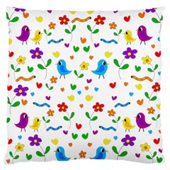 Cute Birds And Flowers Pattern Large Flano Cushion Case (one Side) by Valentinaart