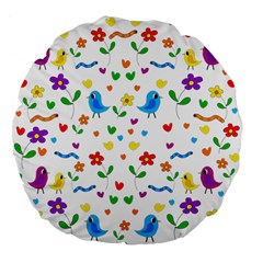 Cute Birds And Flowers Pattern Large 18  Premium Flano Round Cushions by Valentinaart