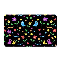 Cute Birds And Flowers Pattern - Black Magnet (rectangular) by Valentinaart