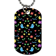 Cute Birds And Flowers Pattern - Black Dog Tag (two Sides) by Valentinaart