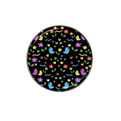 Cute Birds And Flowers Pattern - Black Hat Clip Ball Marker by Valentinaart