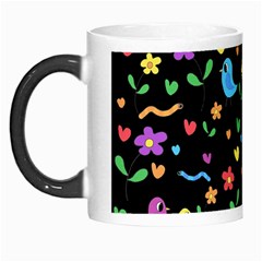 Cute Birds And Flowers Pattern - Black Morph Mugs by Valentinaart