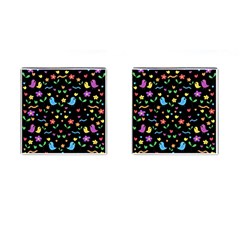 Cute Birds And Flowers Pattern - Black Cufflinks (square) by Valentinaart