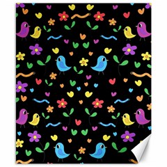 Cute Birds And Flowers Pattern - Black Canvas 8  X 10  by Valentinaart