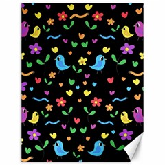 Cute Birds And Flowers Pattern - Black Canvas 12  X 16   by Valentinaart