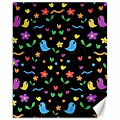 Cute Birds And Flowers Pattern - Black Canvas 16  X 20   by Valentinaart