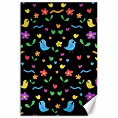 Cute Birds And Flowers Pattern - Black Canvas 20  X 30   by Valentinaart