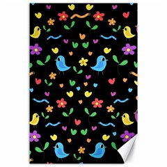 Cute Birds And Flowers Pattern - Black Canvas 24  X 36  by Valentinaart