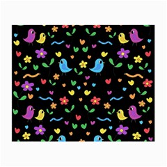 Cute Birds And Flowers Pattern - Black Small Glasses Cloth (2-side) by Valentinaart