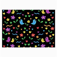 Cute Birds And Flowers Pattern - Black Large Glasses Cloth by Valentinaart