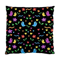 Cute Birds And Flowers Pattern - Black Standard Cushion Case (one Side) by Valentinaart