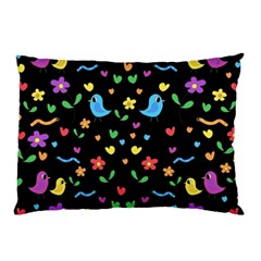 Cute Birds And Flowers Pattern - Black Pillow Case by Valentinaart