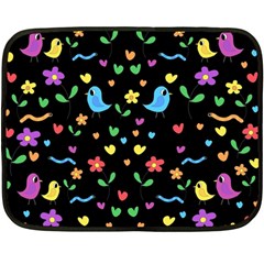 Cute Birds And Flowers Pattern - Black Fleece Blanket (mini) by Valentinaart