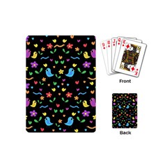 Cute Birds And Flowers Pattern - Black Playing Cards (mini)  by Valentinaart