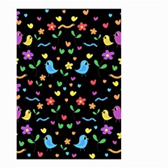 Cute Birds And Flowers Pattern - Black Small Garden Flag (two Sides) by Valentinaart