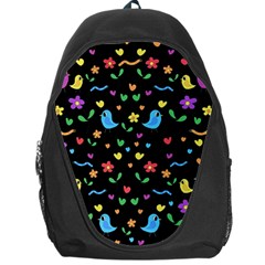 Cute Birds And Flowers Pattern - Black Backpack Bag by Valentinaart