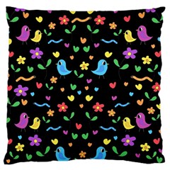 Cute Birds And Flowers Pattern - Black Standard Flano Cushion Case (one Side) by Valentinaart