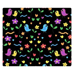 Cute Birds And Flowers Pattern - Black Double Sided Flano Blanket (small)  by Valentinaart