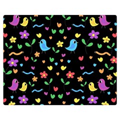 Cute Birds And Flowers Pattern - Black Double Sided Flano Blanket (medium)  by Valentinaart