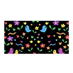 Cute Birds And Flowers Pattern - Black Satin Wrap by Valentinaart