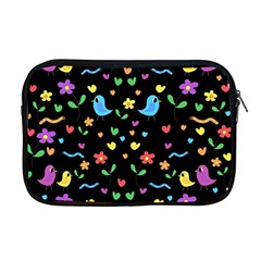 Cute Birds And Flowers Pattern - Black Apple Macbook Pro 17  Zipper Case by Valentinaart