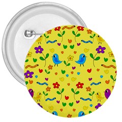 Yellow Cute Birds And Flowers Pattern 3  Buttons by Valentinaart