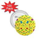 Yellow cute birds and flowers pattern 1.75  Buttons (100 pack)  Front