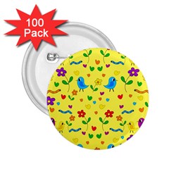 Yellow Cute Birds And Flowers Pattern 2 25  Buttons (100 Pack)  by Valentinaart