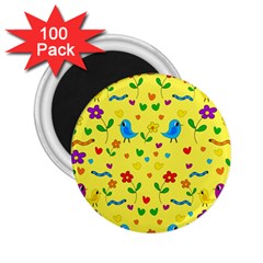 Yellow Cute Birds And Flowers Pattern 2 25  Magnets (100 Pack)  by Valentinaart