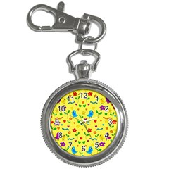 Yellow Cute Birds And Flowers Pattern Key Chain Watches by Valentinaart