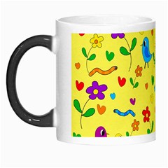 Yellow Cute Birds And Flowers Pattern Morph Mugs by Valentinaart