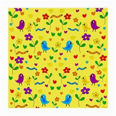 Yellow Cute Birds And Flowers Pattern Medium Glasses Cloth (2-side) by Valentinaart