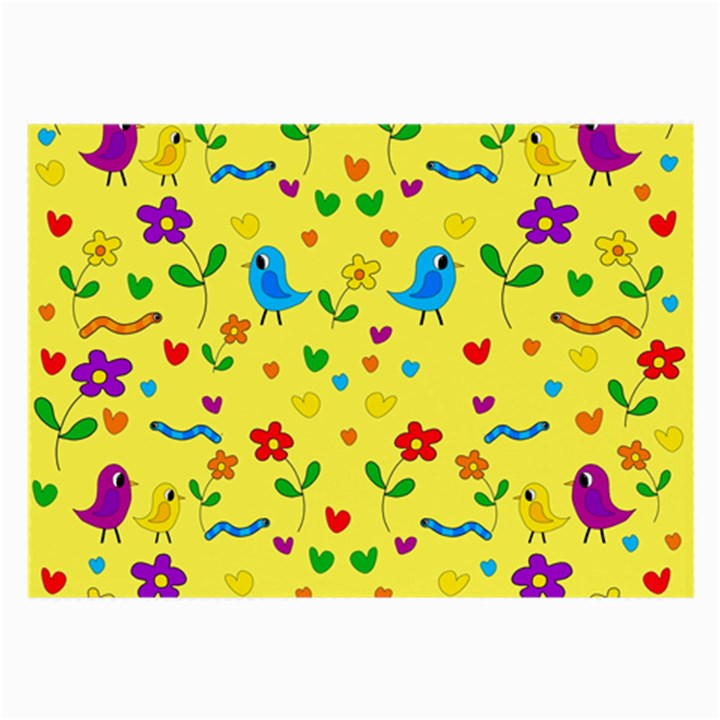 Yellow cute birds and flowers pattern Large Glasses Cloth