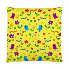 Yellow Cute Birds And Flowers Pattern Standard Cushion Case (two Sides) by Valentinaart