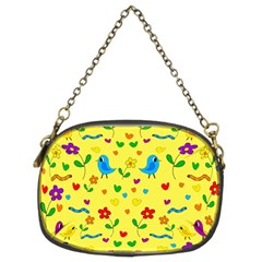 Yellow Cute Birds And Flowers Pattern Chain Purses (two Sides)  by Valentinaart