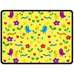 Yellow Cute Birds And Flowers Pattern Fleece Blanket (large)  by Valentinaart