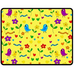 Yellow Cute Birds And Flowers Pattern Fleece Blanket (medium)  by Valentinaart