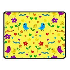 Yellow Cute Birds And Flowers Pattern Fleece Blanket (small) by Valentinaart