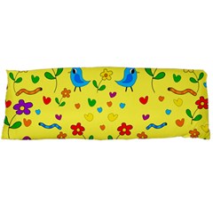 Yellow Cute Birds And Flowers Pattern Body Pillow Case (dakimakura) by Valentinaart