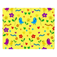 Yellow Cute Birds And Flowers Pattern Double Sided Flano Blanket (large)  by Valentinaart