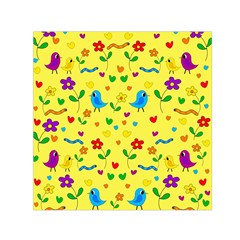 Yellow Cute Birds And Flowers Pattern Small Satin Scarf (square) by Valentinaart