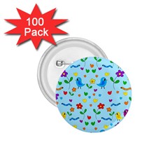 Blue Cute Birds And Flowers  1 75  Buttons (100 Pack)  by Valentinaart