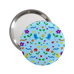 Blue Cute Birds And Flowers  2 25  Handbag Mirrors by Valentinaart