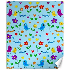 Blue Cute Birds And Flowers  Canvas 8  X 10  by Valentinaart