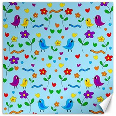 Blue Cute Birds And Flowers  Canvas 16  X 16   by Valentinaart